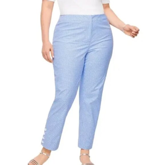 Talbots Light Blue Checkered Cropped Pants - Picture 1 of 9